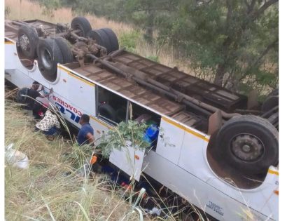 Chaos on the Road: Zambia-Bound Bus Andile Coaches Involved in An Accident, Several People Injured