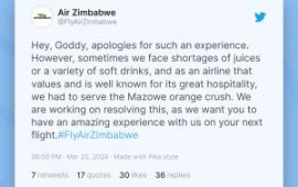 Air Zimbabwe slammed for serving Mazoe during flight