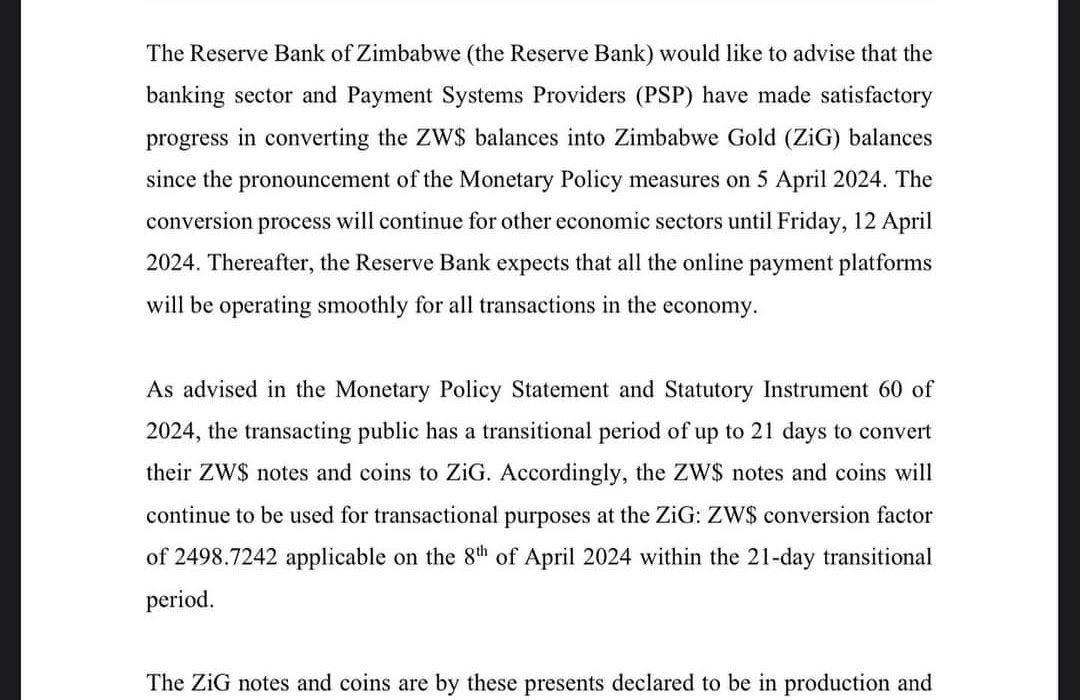 Notice from the RBZ about ZiG