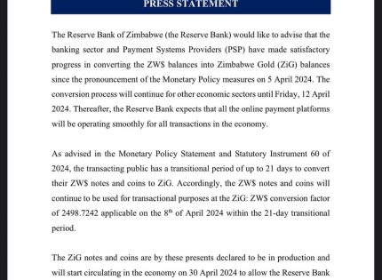 Notice from the RBZ about ZiG