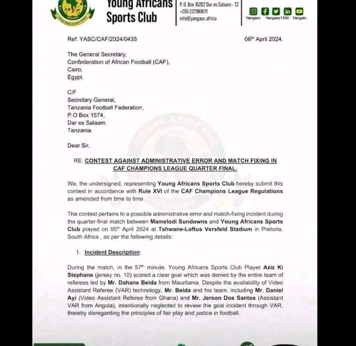 Young Africans Sports Club is not happy with yesterday’s game