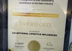 Tariro Gezi scoops Exceptional Lifestyle Influencer Award