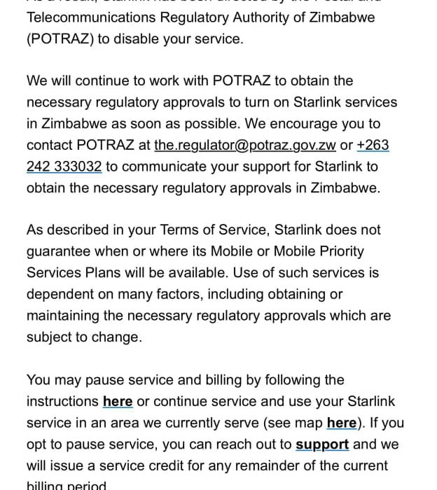 Starlink Ordered to Shut Down Services in Zimbabwe by Government