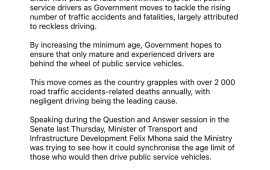 Government Considers Raising Minimum Age for Kombi and Bus Drivers to 30 Years