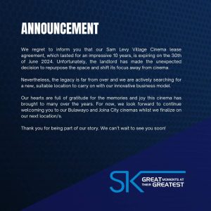 Ster – Kinekor Zimbabwe to move Sam Levy Village Cinema