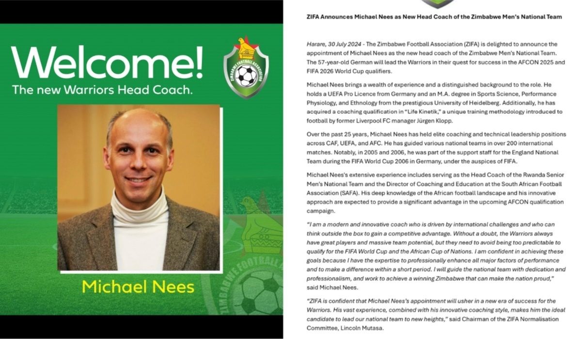 ZIFA Appoints Michael Nees As Warriors New Head Coach: Check Out His Impressive Qualifications & Experience