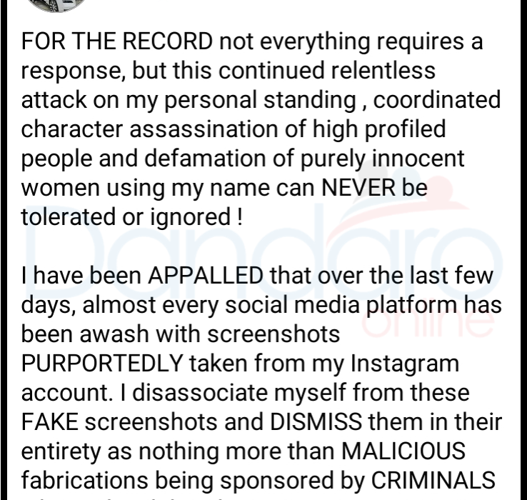 Sir Wicknell Denies Authenticity of Leaked Social Media Screenshots