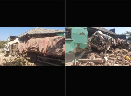 Pics: Mozambican Haulage Truck Crashes into House at Mutare Roundabout, Recent Accident Reportedly Marks 5th Crash at Same House