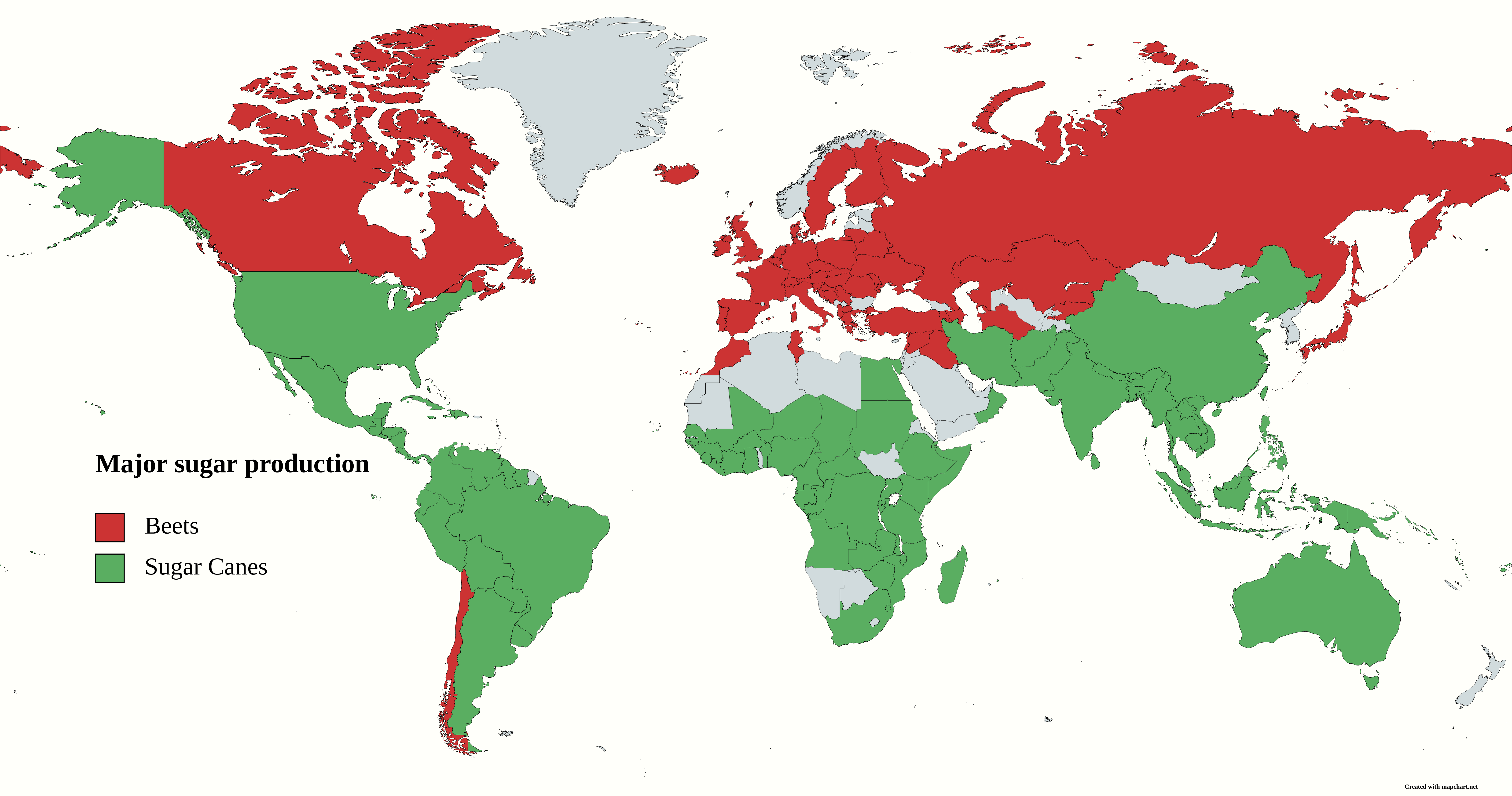 r/MapPorn - Major sugar production Вeets Sugar Canes Created with