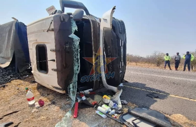 South African-Bound Truck Carrying Coal Overturned After Driver Dozed Off On The Steering Wheel