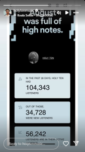 ‘Laughing all the way to the bank’ Holy Ten Shows Off Increased Listeners After Recent Meltdown On Social Media
