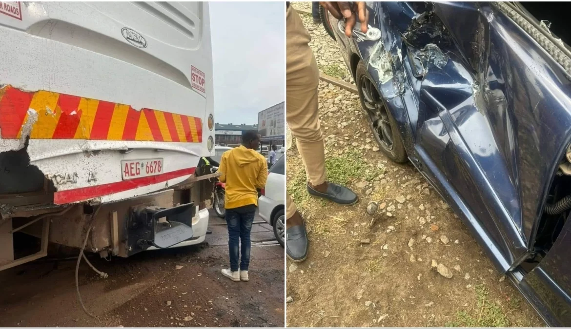 Bus Collides With A Train And Crashes Into Several Cars In Harare Accident