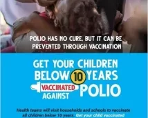 Parents Urged To Take Their Children Under 10 Years Of Age For Polio Vaccination From 26-29 November