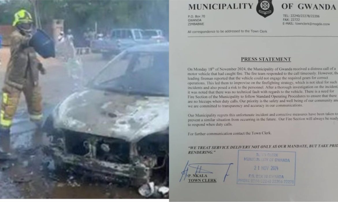 Gwanda Municipality Speaks Out After Video Showing Firefighter Using a Small Dish to Extinguish Fire From Burning Car Sparks Criticism