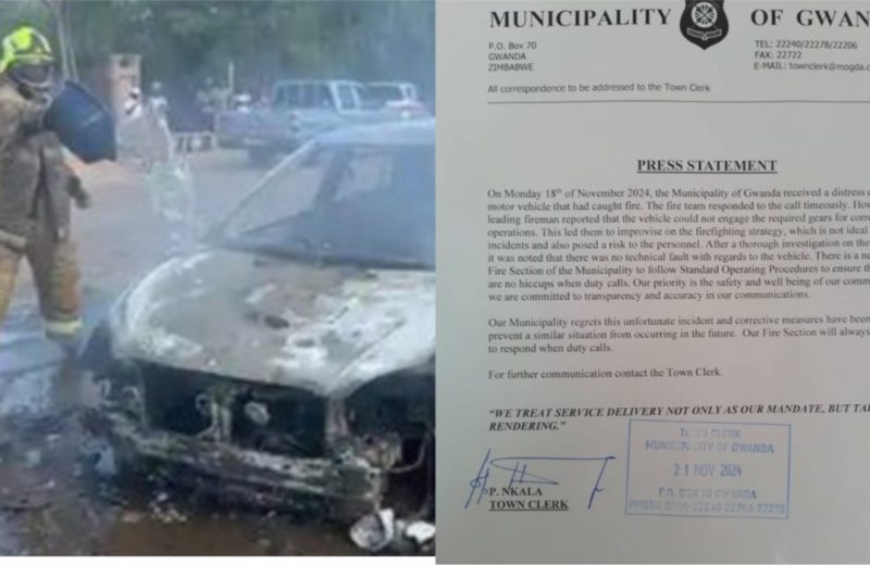 Gwanda Municipality Speaks Out After Video Showing Firefighter Using a Small Dish to Extinguish Fire From Burning Car Sparks Criticism