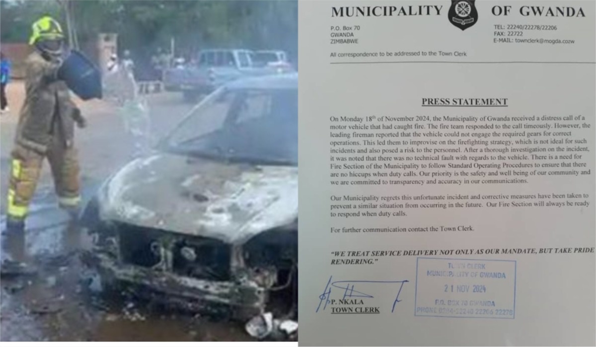 Gwanda Municipality Speaks Out After Video Showing Firefighter Using a Small Dish to Extinguish Fire From Burning Car