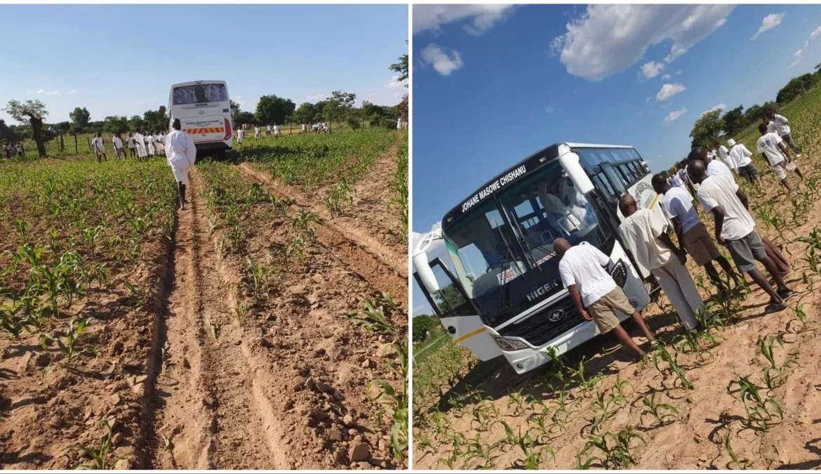 Johane Masowe Bus Donated By Wicknell Chivayo Veers Off The Road Into A Maize Field