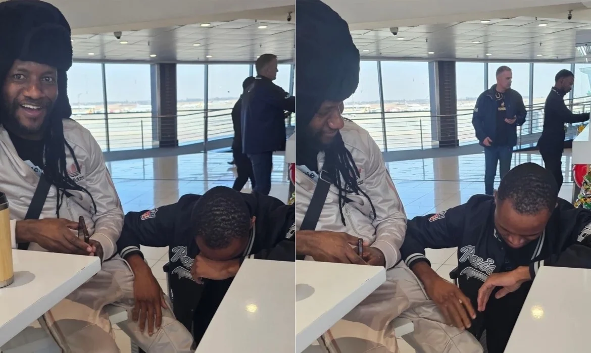 Pics: Fan Bursts into Tears After Meeting Winky D at the Airport