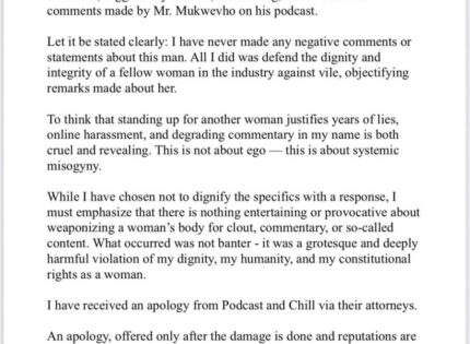 ‘It’s not over’: Minnie Dlamini rejects MacG apology