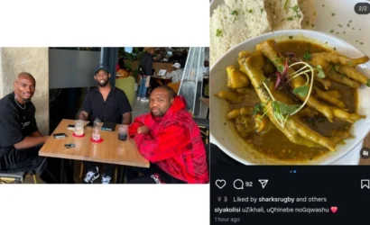 Pic: Siya Kolisi Enjoys Chicken Feet with Springboks Teammates Lukhanyo AM and Makazole Mapimpi