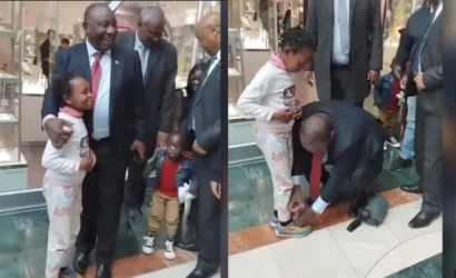 Sweet Like a Cupcake: President Ramaphosa Melts Hearts After He Ties Young Girl’s Shoelaces at Mall (Watch)