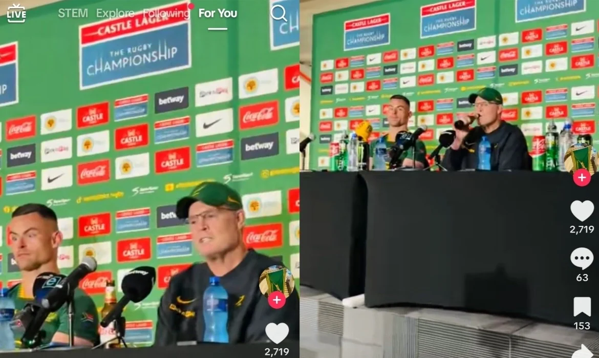 Watch: Rassie Erasmus Chugs Down Castle Lager Beer During Media Conference After Springboks Win