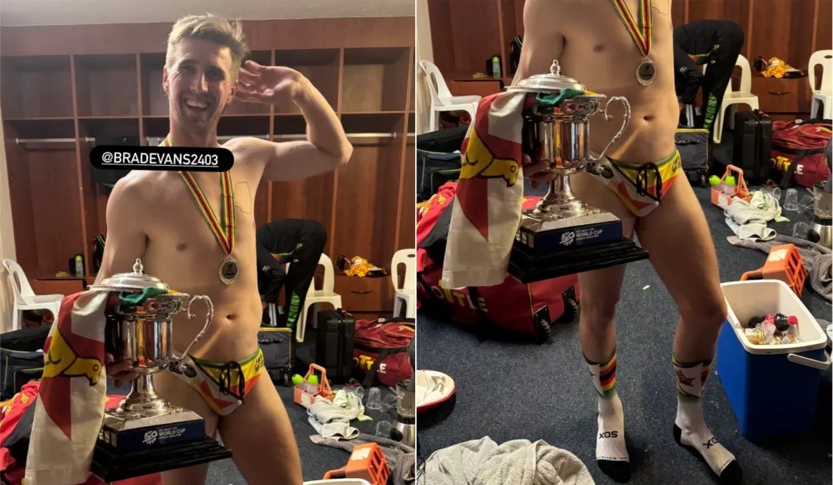 Picture of Brad Evans rocking Zimbabwean flag-themed speedos Goes Viral