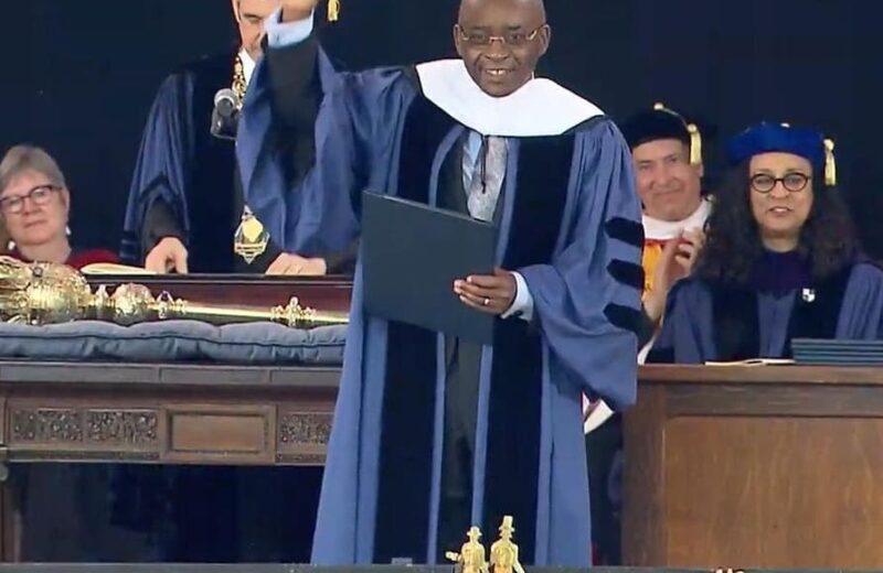 Receiving an honorary doctorate of humane letters yesterday at the yale university commencement