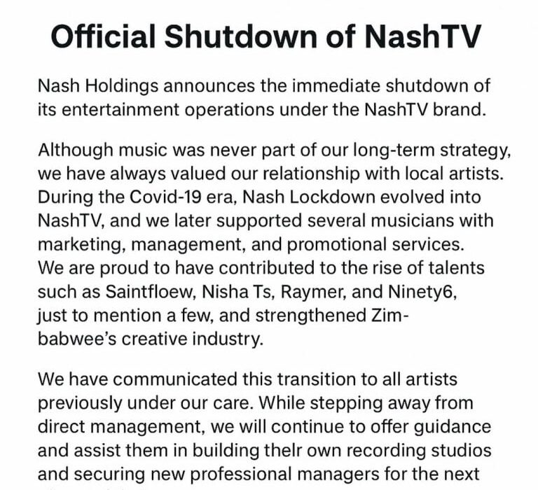 It’s over: Tinashe Murarisi quits music and drops all musicians