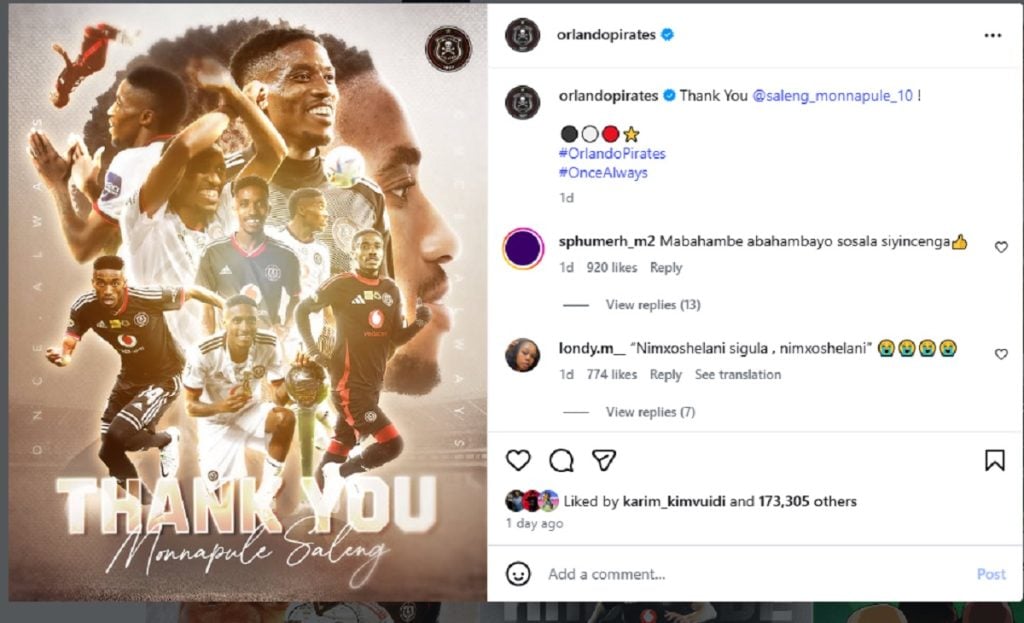 FAREWELL: Another big name left Orlando Pirates after five years