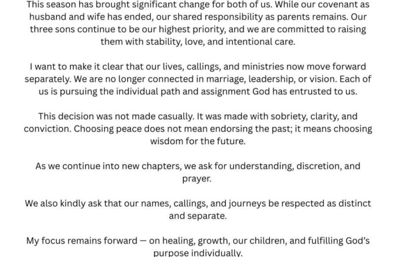 STATEMENT: Passion Java and his wife Lily divorces