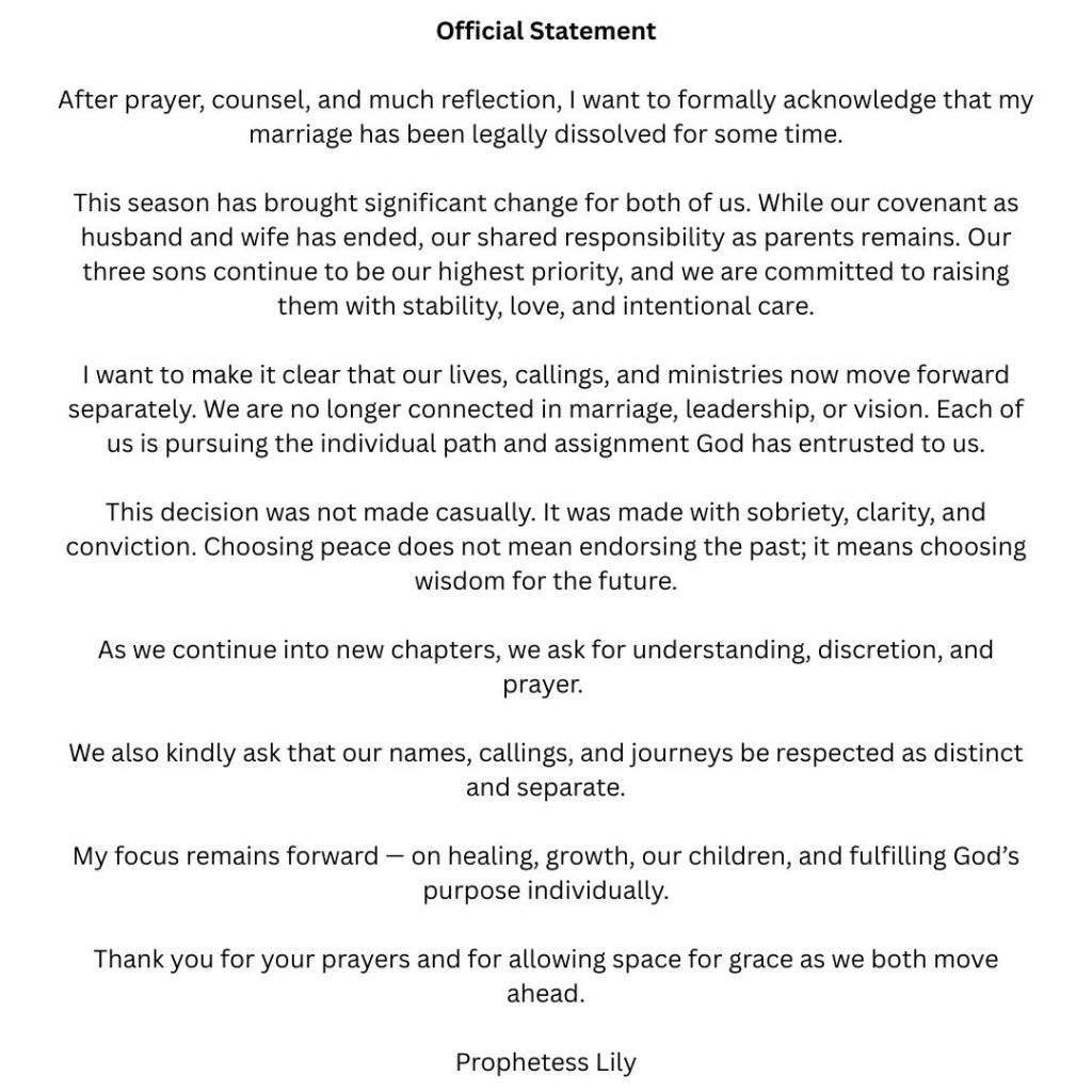 Lily Java divorce statement