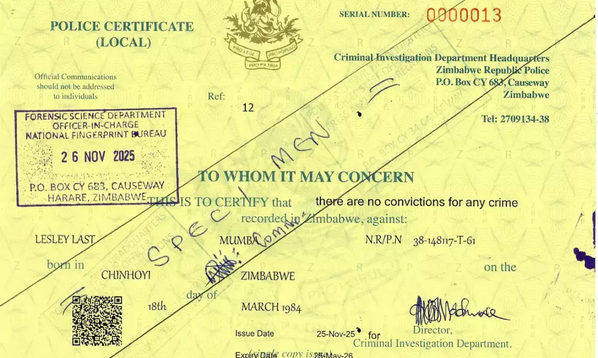 ZRP Introduces Yellow Local Police Clearance Certificate:  What It Means For You