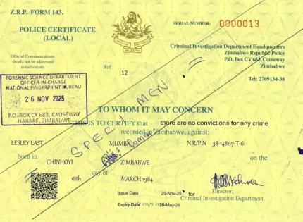 ZRP Introduces Yellow Local Police Clearance Certificate: What It Means For You