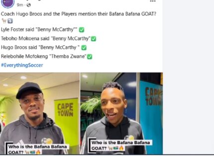 Teboho Mokoena picks Benni McCarthy as Bafana GOAT: Mofokeng disagrees