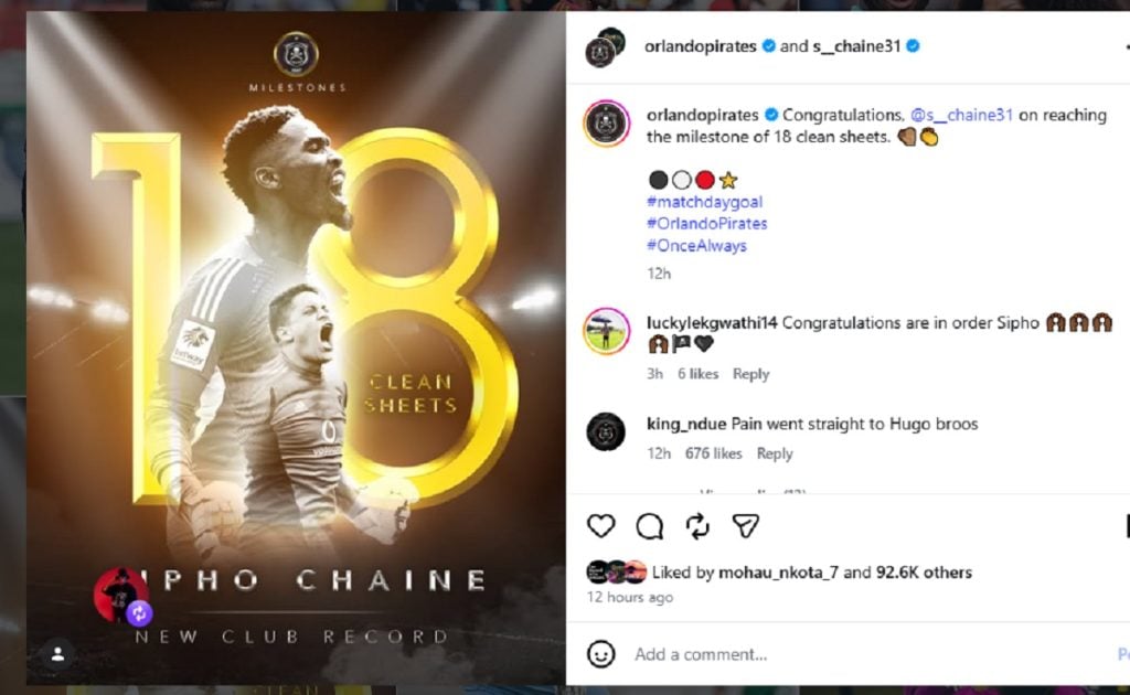 Sipho Chaine Sets New Orlando Pirates Club Record