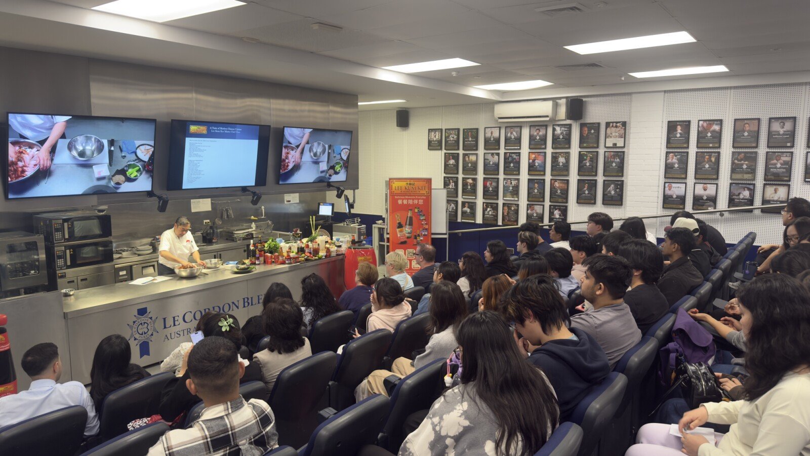 Chef Vincent Liew demonstrates the versatility of Lee Kum Kee sauces for young chefs during a master class at Le Cordon Bleu's campus.
